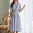 V-neck Smocked-trim A-line Dress
