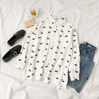 Dog Print Shirt White - One Size