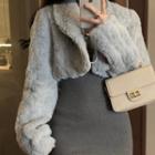 Long-sleeve Plain Fleece Cropped Jacket / Cold-shoulder Cut-out Mini Dress