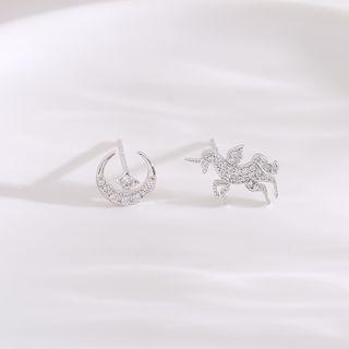 Non-matching Unicorn Stud Earring 1 Pair - Silver - One Size