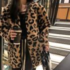 Leopard Print Fleece Button-up Jacket Leopard Print - Coffee - One Size