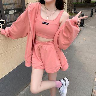 Camisole Top / Plain Shorts / Oversized Hooded Jacket