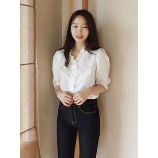 Puff-sleeve Eyelet-detail Blouse