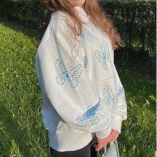 Butterfly Rhinestone Long Sleeve Hoodie