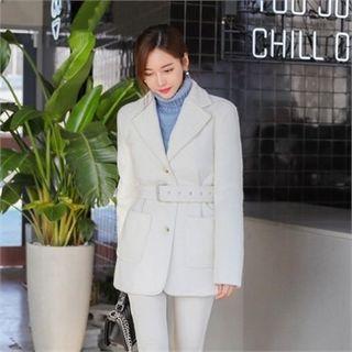 Single-breasted Wool Blend Tailored Jacket With Belt
