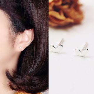 925 Sterling Silver Heart Stud Earrings Silver - 1 Pair - One Size