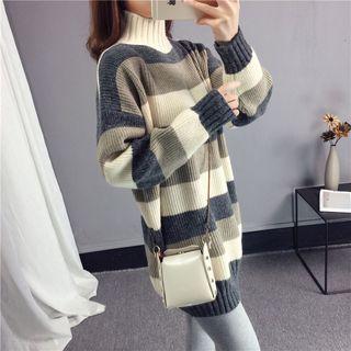 Mock-neck Striped Sweater Dress