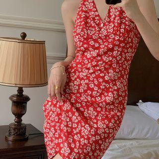 Halter Floral Print Mini A-line Dress