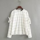 Long-sleeve Bow-accent Check Top