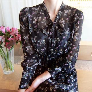 Ruffle-trim Floral Print A-line Dress