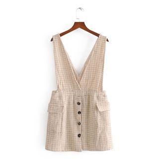 Sleeveless Double Breasted Tweed Dress Beige - One Size