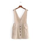 Sleeveless Double Breasted Tweed Dress Beige - One Size