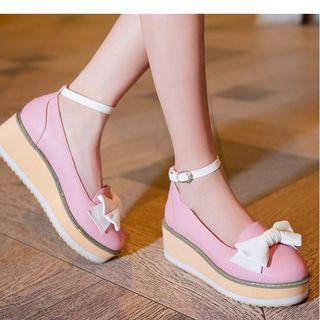 Lolita Bow Wedge Mary Jane Shoes