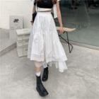 High-waist Irregular Lace Panel Midi Skirt