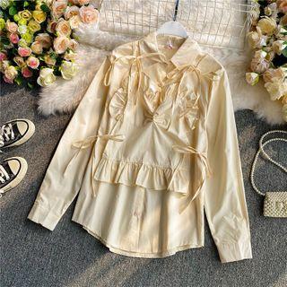 Set: Ruffled Bow-detail Camisole + Long-sleeve Shirt