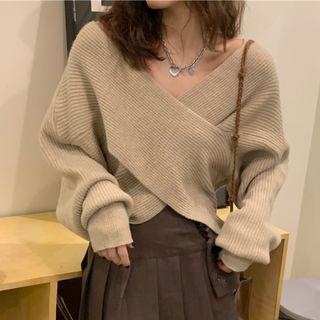 V-neck Cross Cropped Sweater Camel - One Size