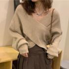 V-neck Cross Cropped Sweater Camel - One Size
