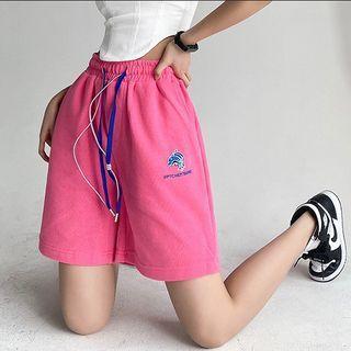 Drawcord-details Embroidered Cotton Shorts