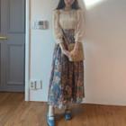 3/4-sleeve Lace Top / Camisole / Floral Midi Skirt / Set