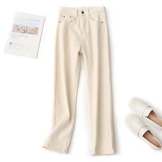 Fleece Lined Mid Rise Straight Leg Jeans