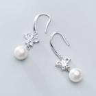 925 Sterling Silver Rhinestone Faux Pearl Dangle Earring 1 Pair - Silver - One Size