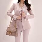 Set: Double Breasted Blazer + Dress Pants + Mock Two Piece Blouse