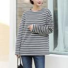 Round-neck Fleece-lined Striped T-shirt