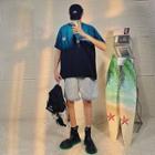 Elbow-sleeve Print Gradient T-shirt