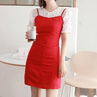Spaghetti-strap Linen Blend Mini Bodycon Dress
