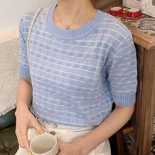 Patterned Short-sleeve Knit Top