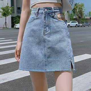 Applique   Denim A-line Skirt