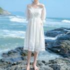 Cold-shoulder Short-sleeve A-line Lace Dress