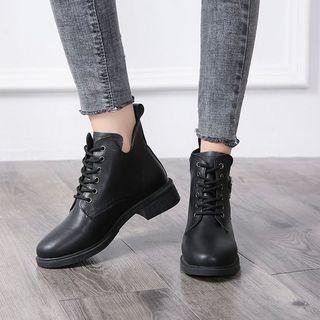 Rhinestone Lettering Lace-up Ankle Boots