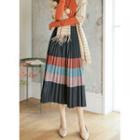 Color-block Long Pleated Skirt
