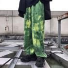 Embroidered Lettering Tie-dye Wide-leg Pants