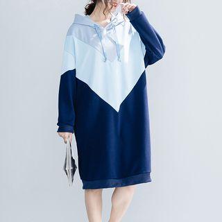 Color Block Hoodie Dress Blue - One Size