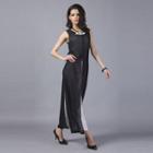 Two-tone Sleeveless Maxi Chiffon Dress