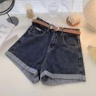 Denim High-waist Roll-up Shorts