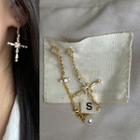Cz Cross Drop Earring 1 Pair - As Shown In Figure - One Size