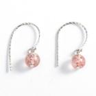 925 Sterling Silver Bead Dangle Earring 925 Silver - Faux Crystal - Pink - One Size
