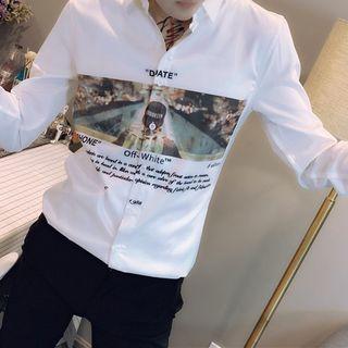 Long-sleeve Lettering Printed Shirt