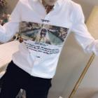 Long-sleeve Lettering Printed Shirt