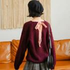 V-neck Tie Back Cable Knit Sweater