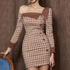 Plaid One-shoulder Sheath Dress