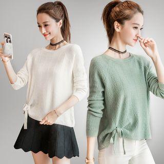 Long-sleeve Lace-up Patterned Sweater