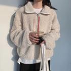 Fleece Turtle-neck Long-sleeve Loose-fit Pullover