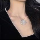 Flower Rhinestone Pendant Necklace Silver - One Size