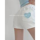 Heart-embroidered Cotton Shorts