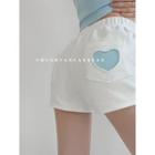 Heart-embroidered Cotton Shorts