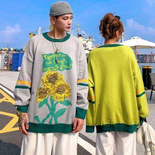 Contrast Trim Sunflower Crewneck Sweater